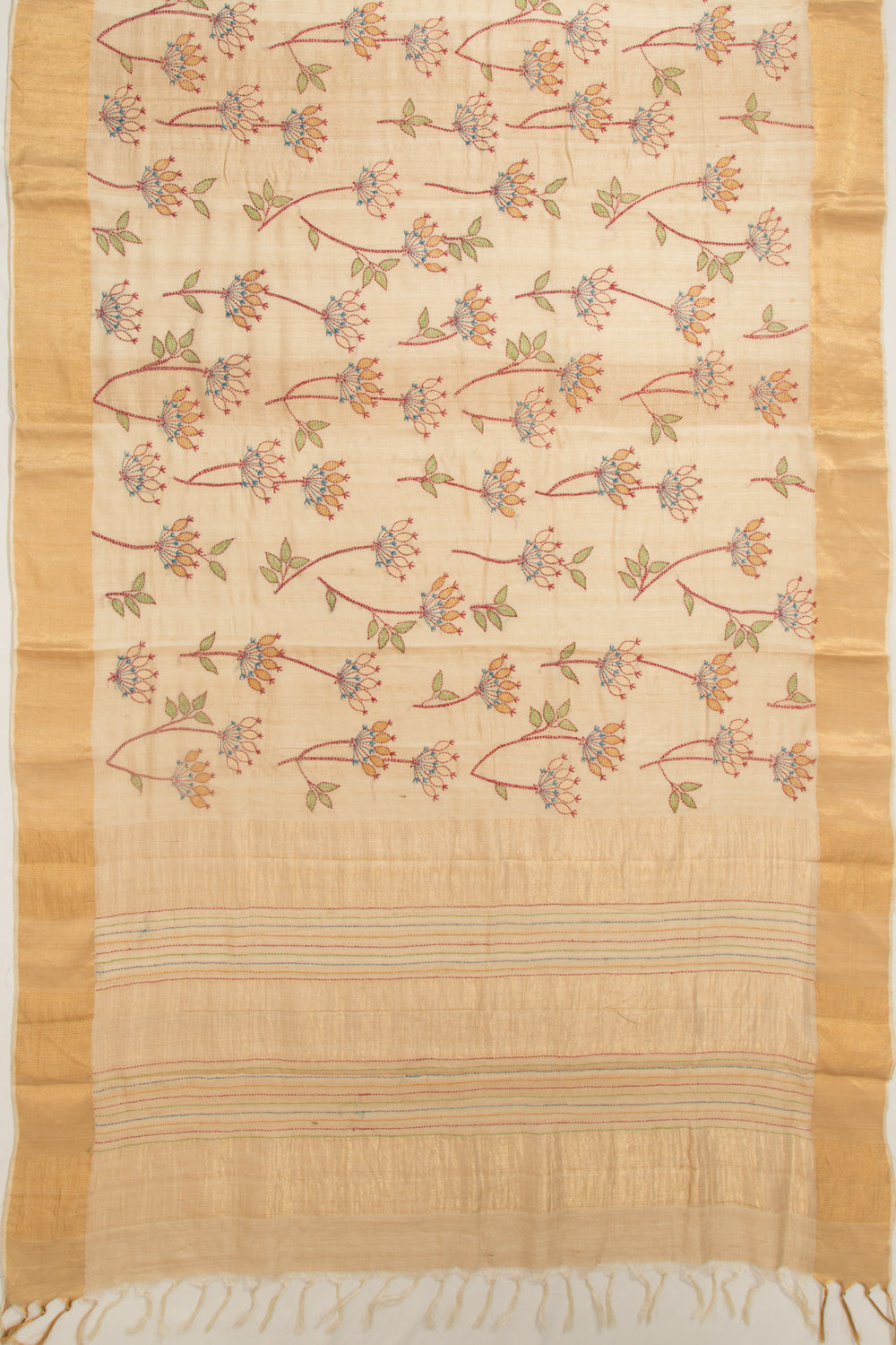 Tussar Kanta Work Beige Saree