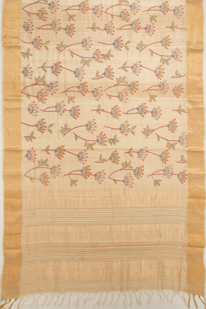 Tussar Kanta Work Beige Saree