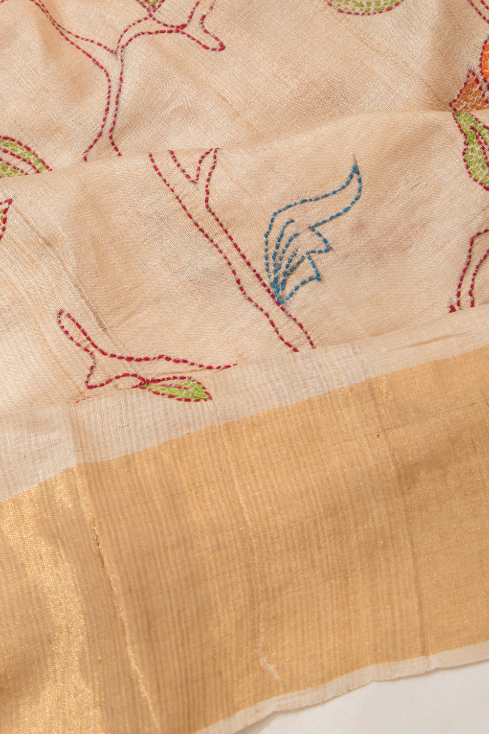 Tussar Kanta Work Beige Saree
