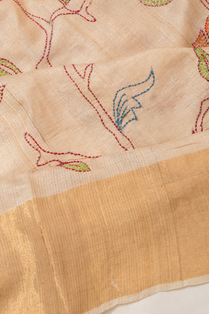 Tussar Kanta Work Beige Saree