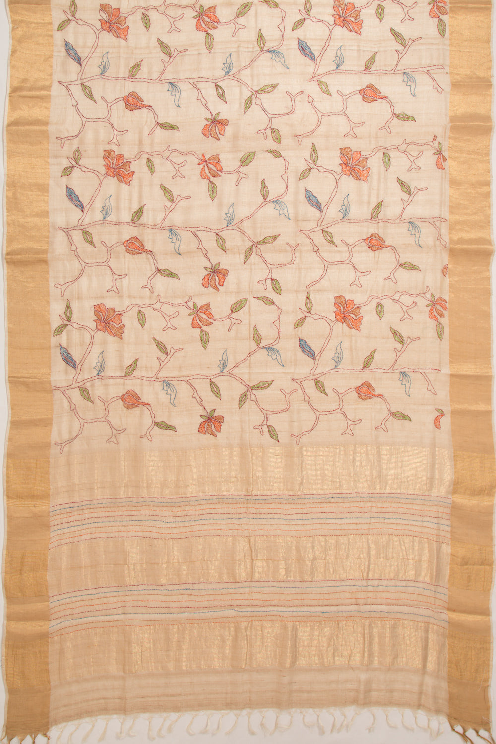 Tussar Kanta Work Beige Saree