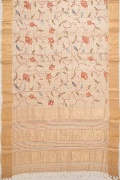 Tussar Kanta Work Beige Saree