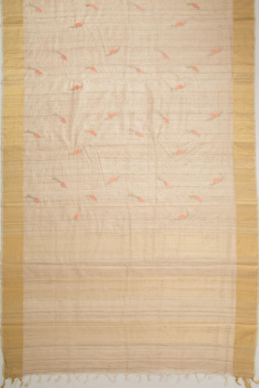 Tussar Floral Embroidery Beige Saree