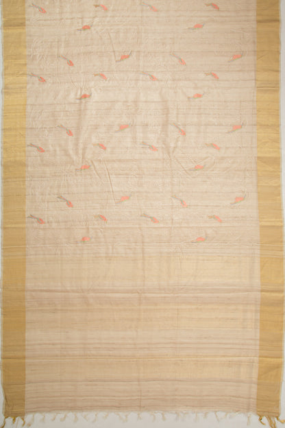 Tussar Floral Embroidery Beige Saree
