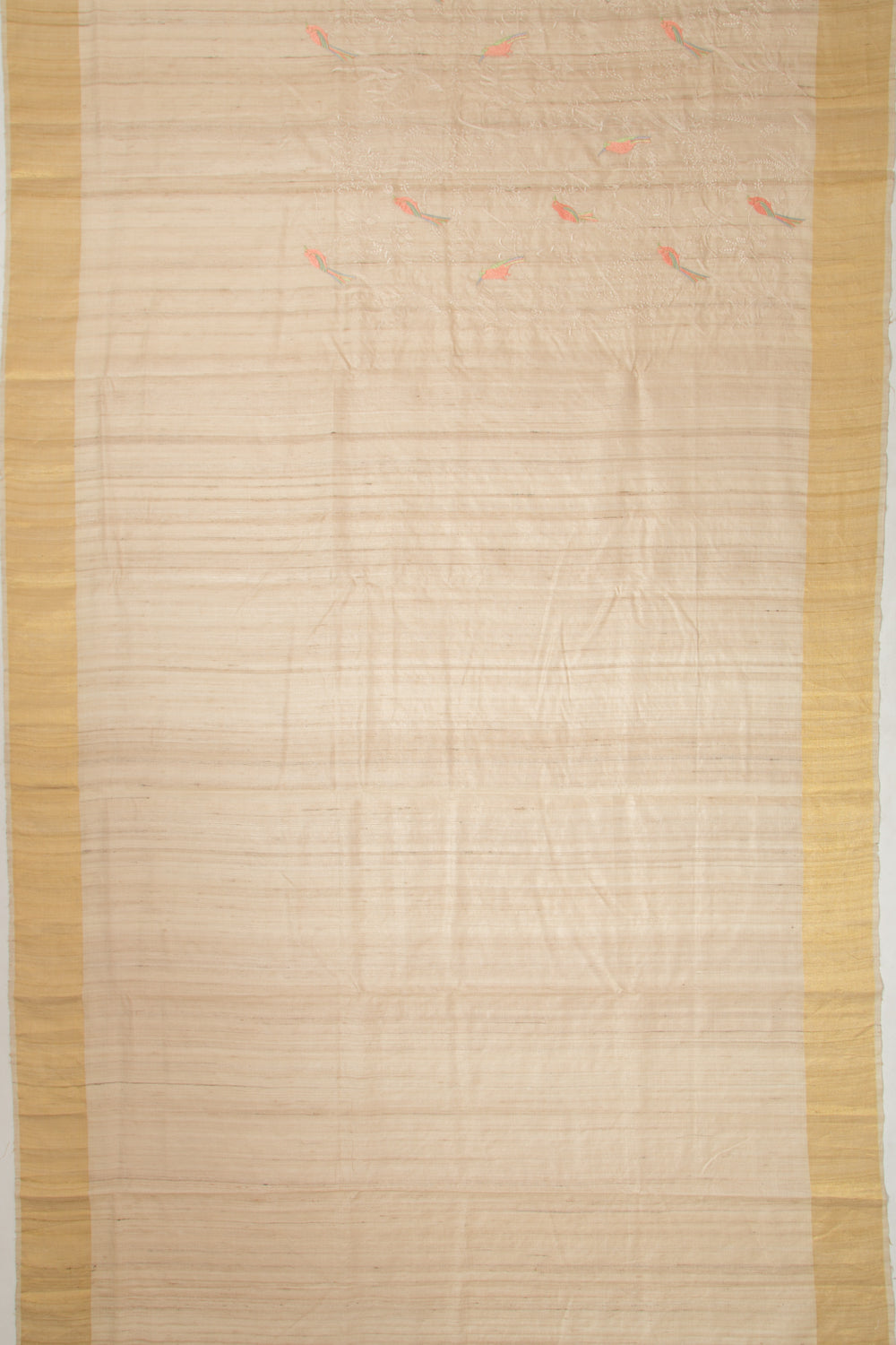 Tussar Floral Embroidery Beige Saree