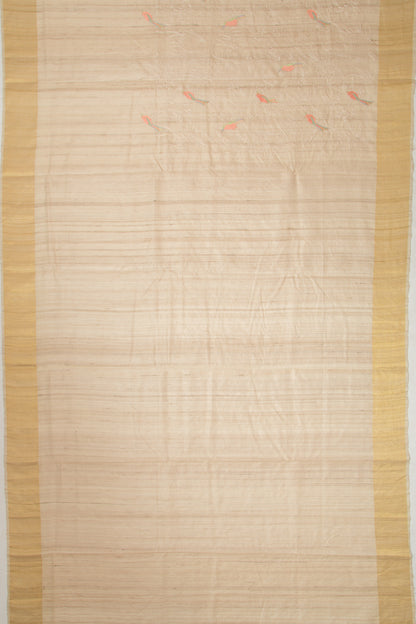 Tussar Floral Embroidery Beige Saree