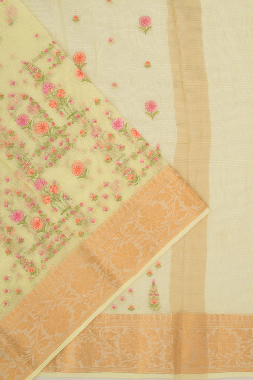 Kota Soft Silk Embroidery Butta Lemon Yellow Saree