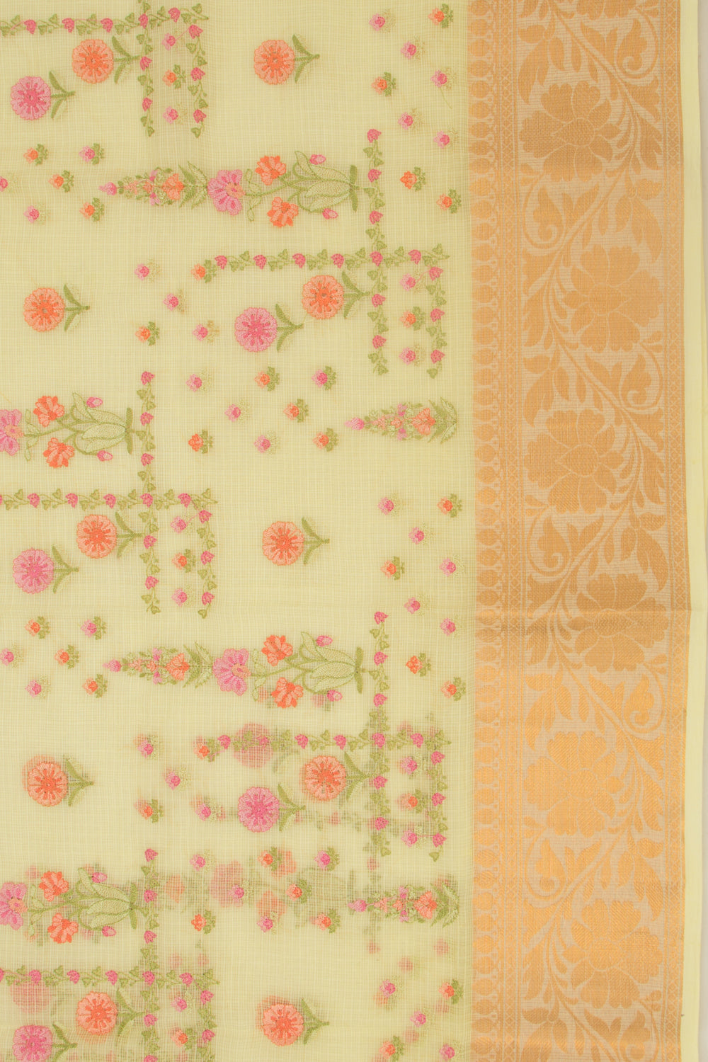 Kota Soft Silk Embroidery Butta Lemon Yellow Saree