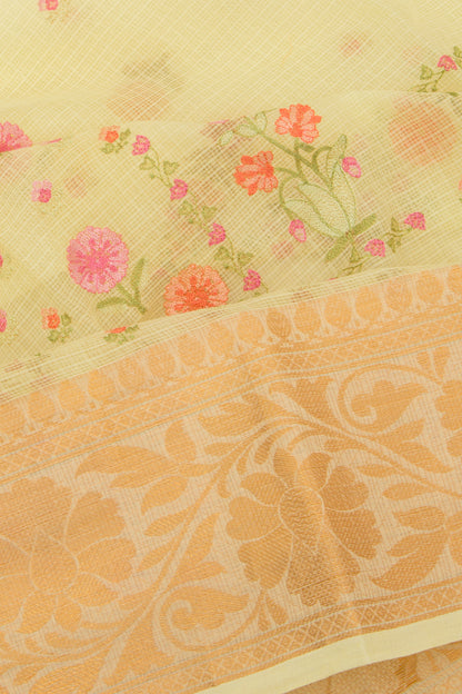 Kota Soft Silk Embroidery Butta Lemon Yellow Saree