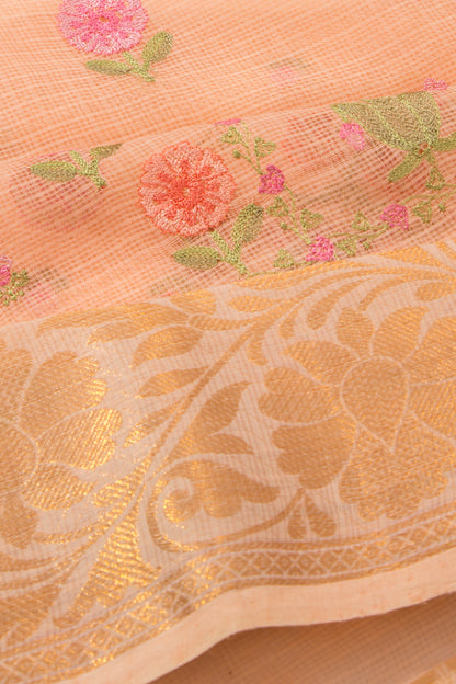 Kota Soft Silk Floral Embroidery Pastel Orange Saree