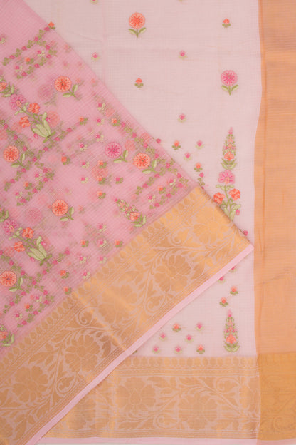 Kota Soft Silk Floral Embroidery Pastel Pink Saree