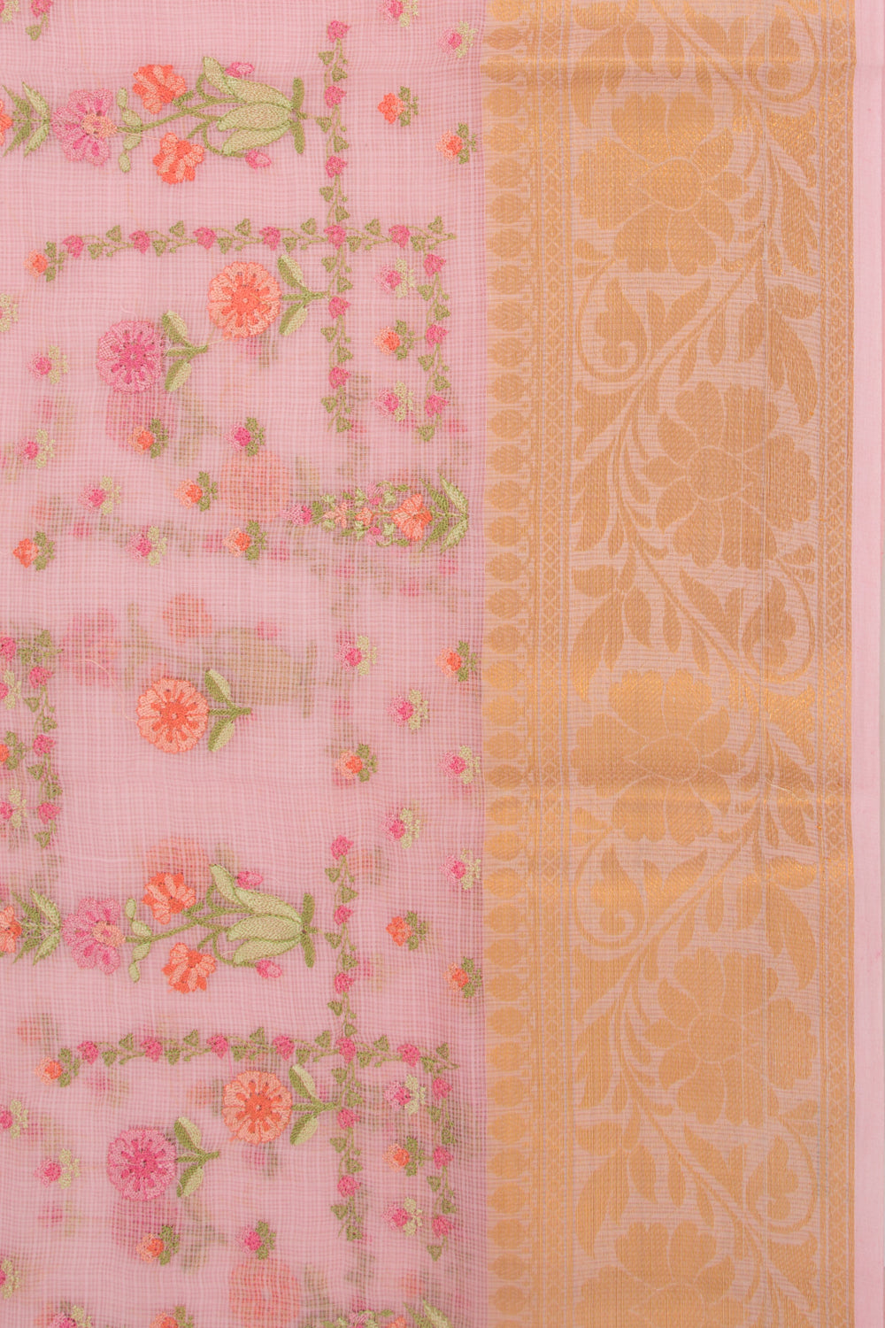 Kota Soft Silk Floral Embroidery Pastel Pink Saree