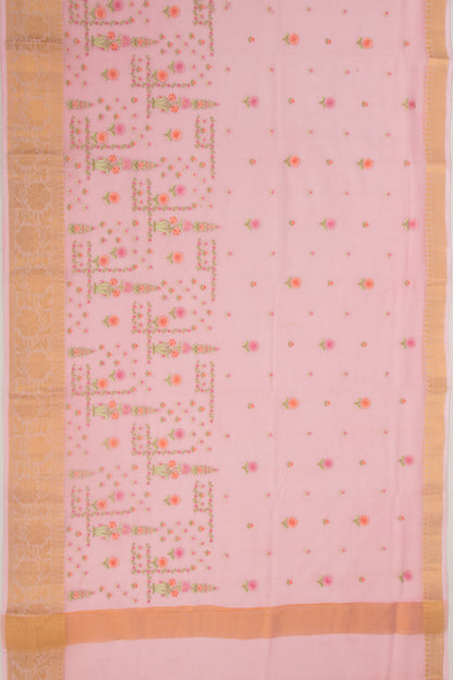 Kota Soft Silk Floral Embroidery Pastel Pink Saree