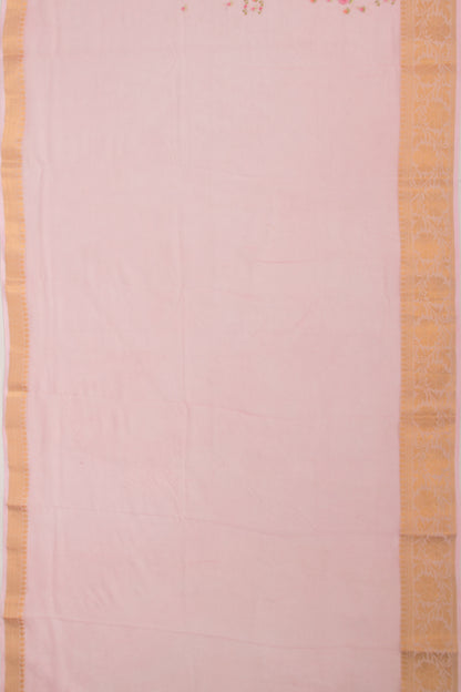 Kota Soft Silk Floral Embroidery Pastel Pink Saree