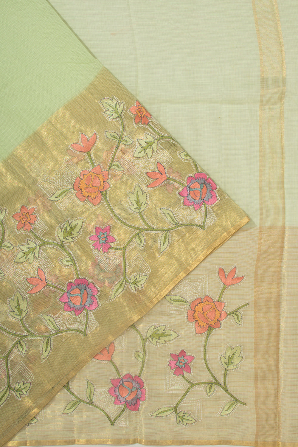 Kota Soft Silk Plain Pastel Green Saree
