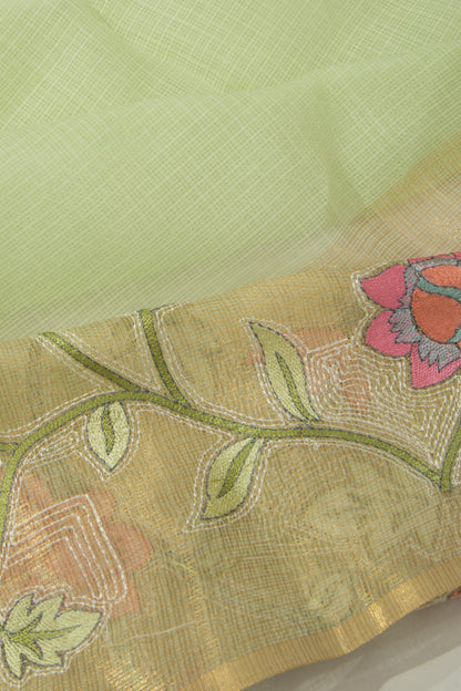 Kota Soft Silk Plain Pastel Green Saree