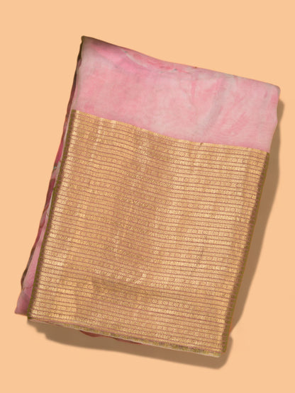 Chiffon Floral Printed Pink Saree