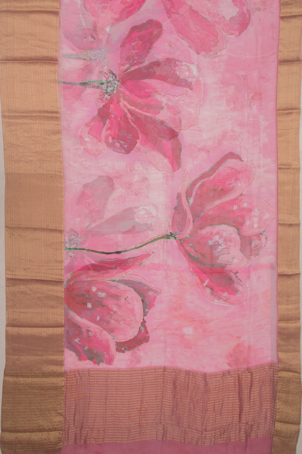 Chiffon Floral Printed Pink Saree