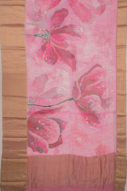 Chiffon Floral Printed Pink Saree