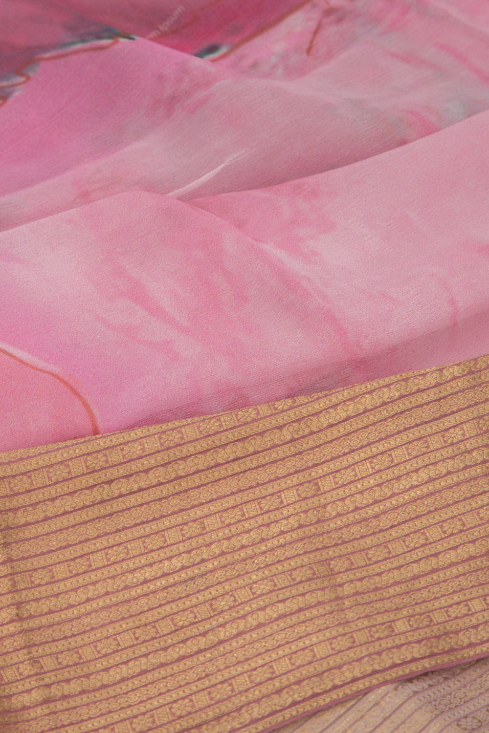 Chiffon Floral Printed Pink Saree