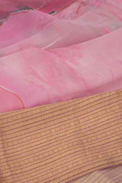 Chiffon Floral Printed Pink Saree