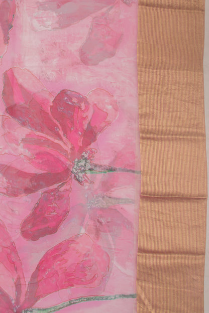 Chiffon Floral Printed Pink Saree