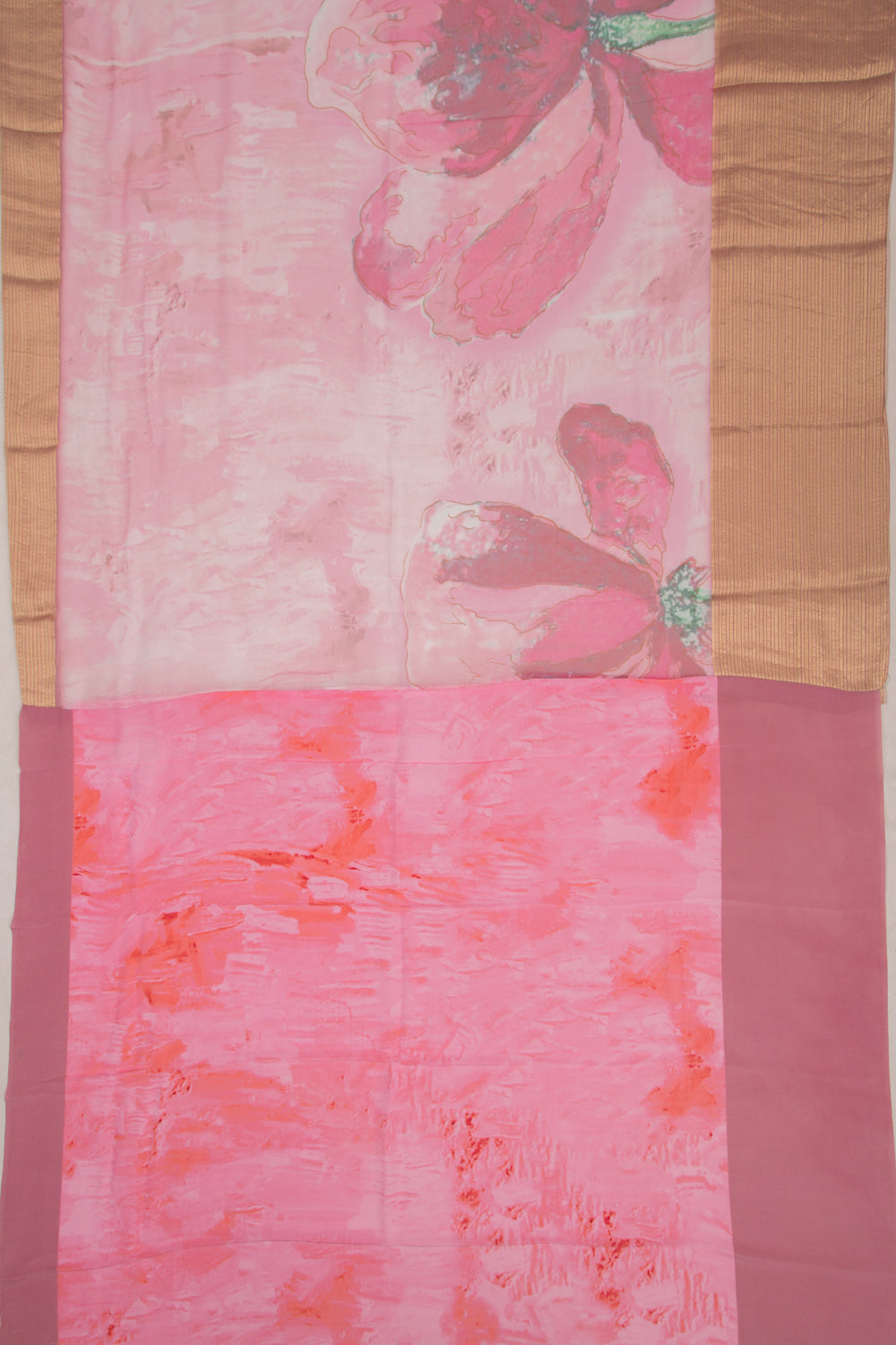 Chiffon Floral Printed Pink Saree