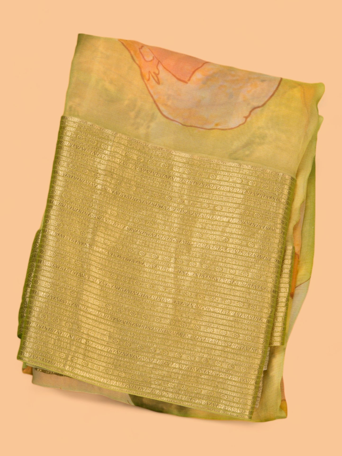 Chiffon Floral Printed Yellow Saree