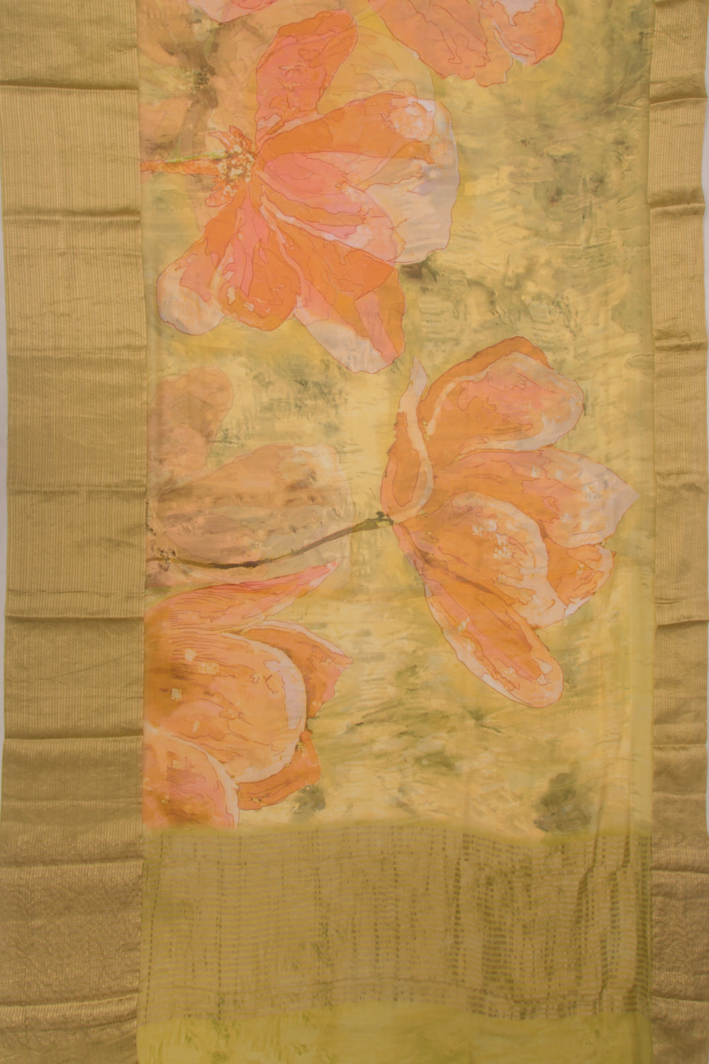 Chiffon Floral Printed Yellow Saree