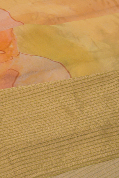 Chiffon Floral Printed Yellow Saree