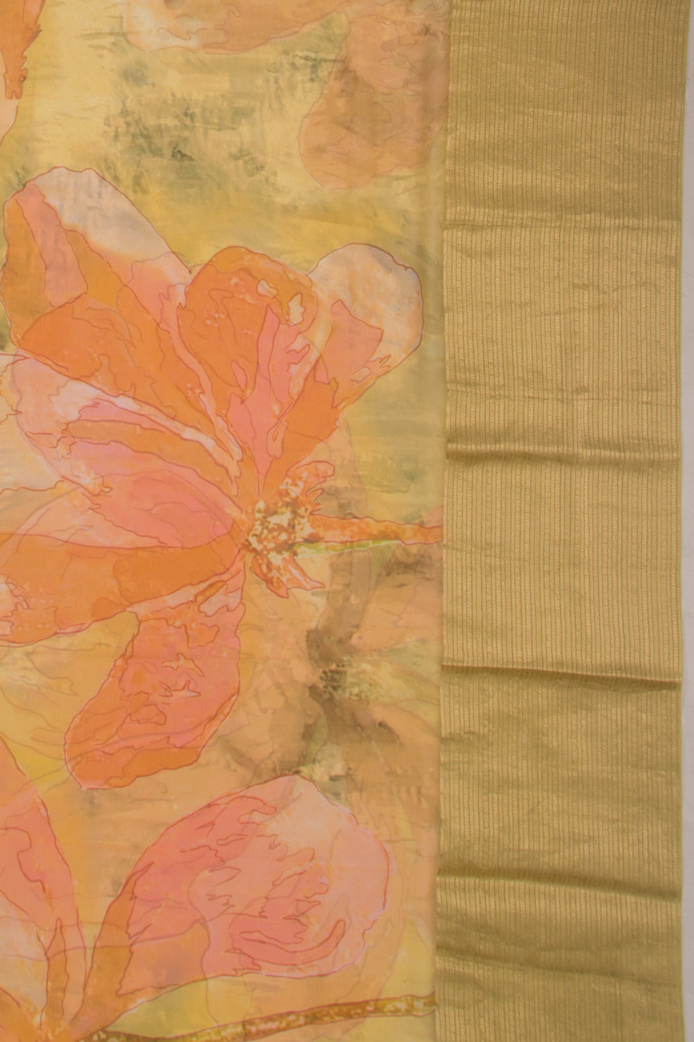 Chiffon Floral Printed Yellow Saree