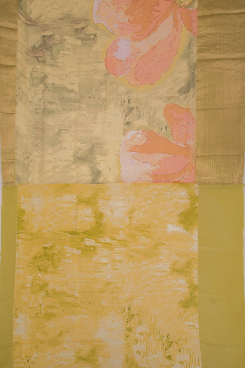 Chiffon Floral Printed Yellow Saree