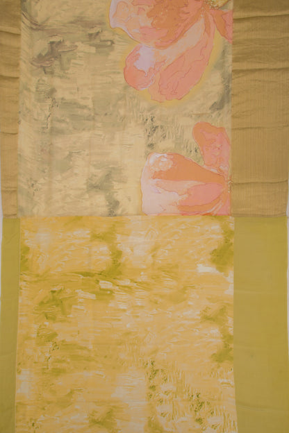 Chiffon Floral Printed Yellow Saree