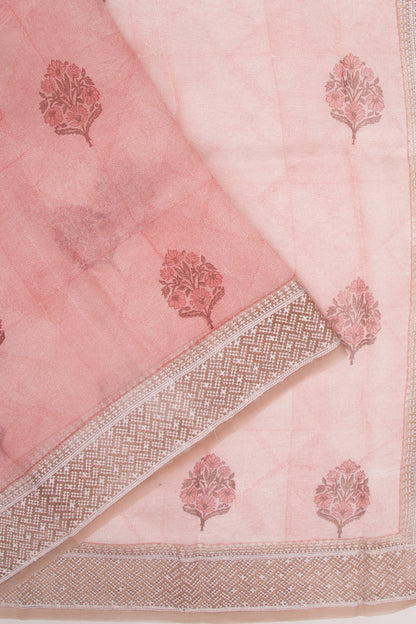 Organza Floral Printed Peach Saree