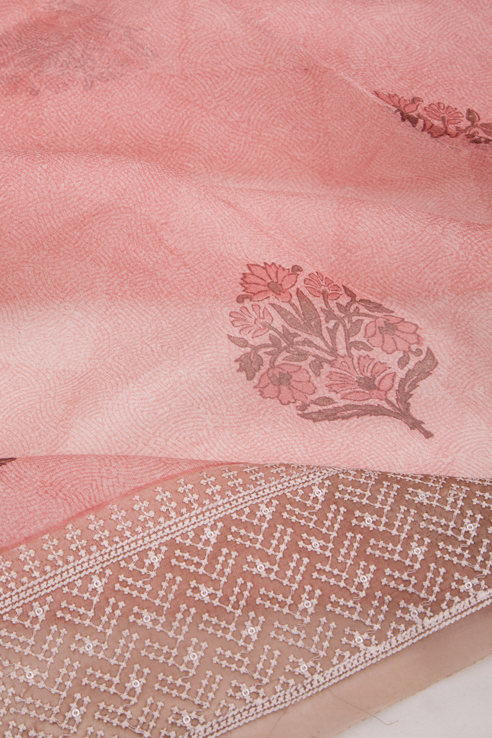 Organza Floral Printed Peach Saree