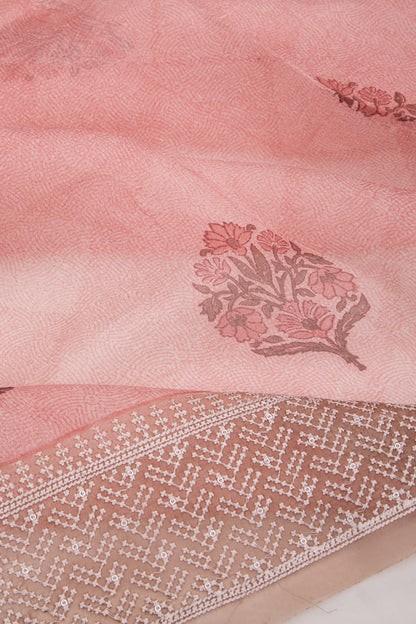 Organza Floral Printed Peach Saree