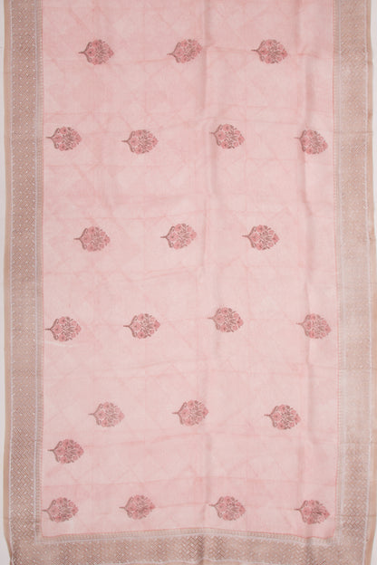 Organza Floral Printed Peach Saree