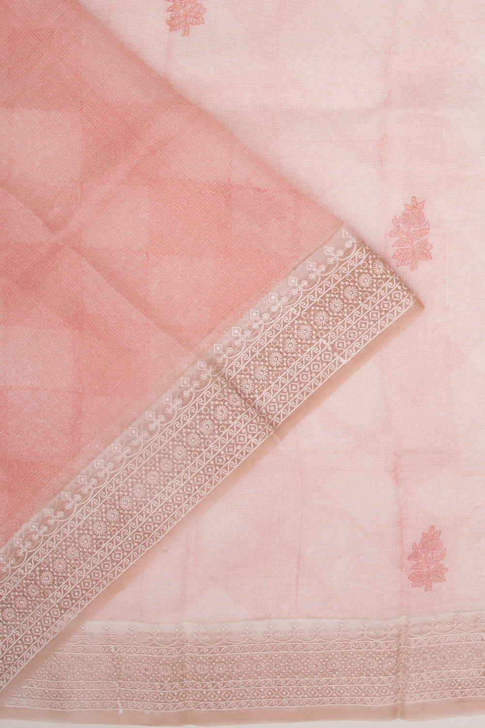 Organza Floral Printed Peach Saree