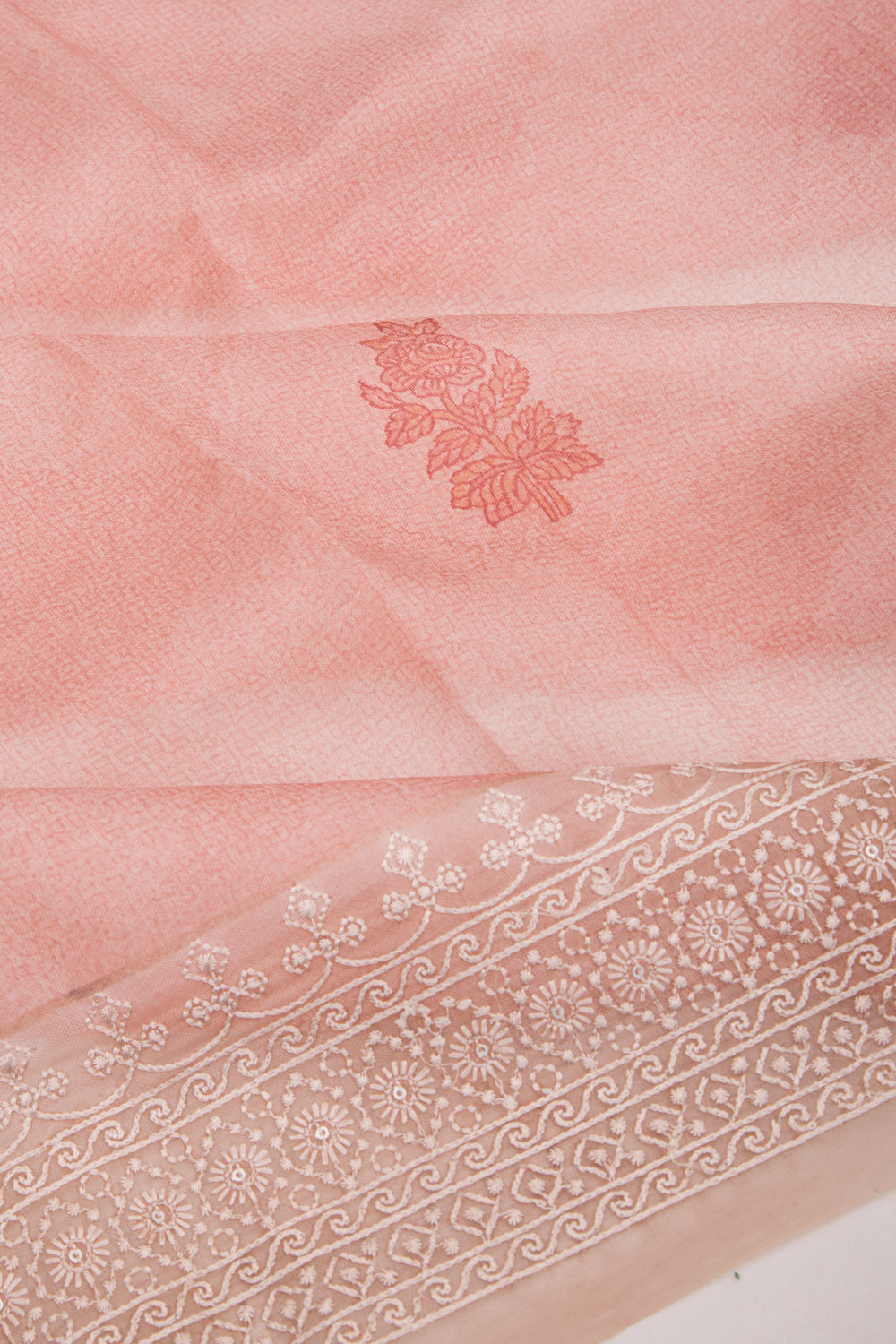 Organza Floral Printed Peach Saree
