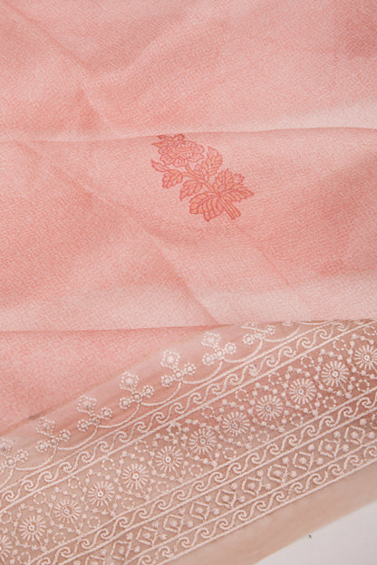 Organza Floral Printed Peach Saree