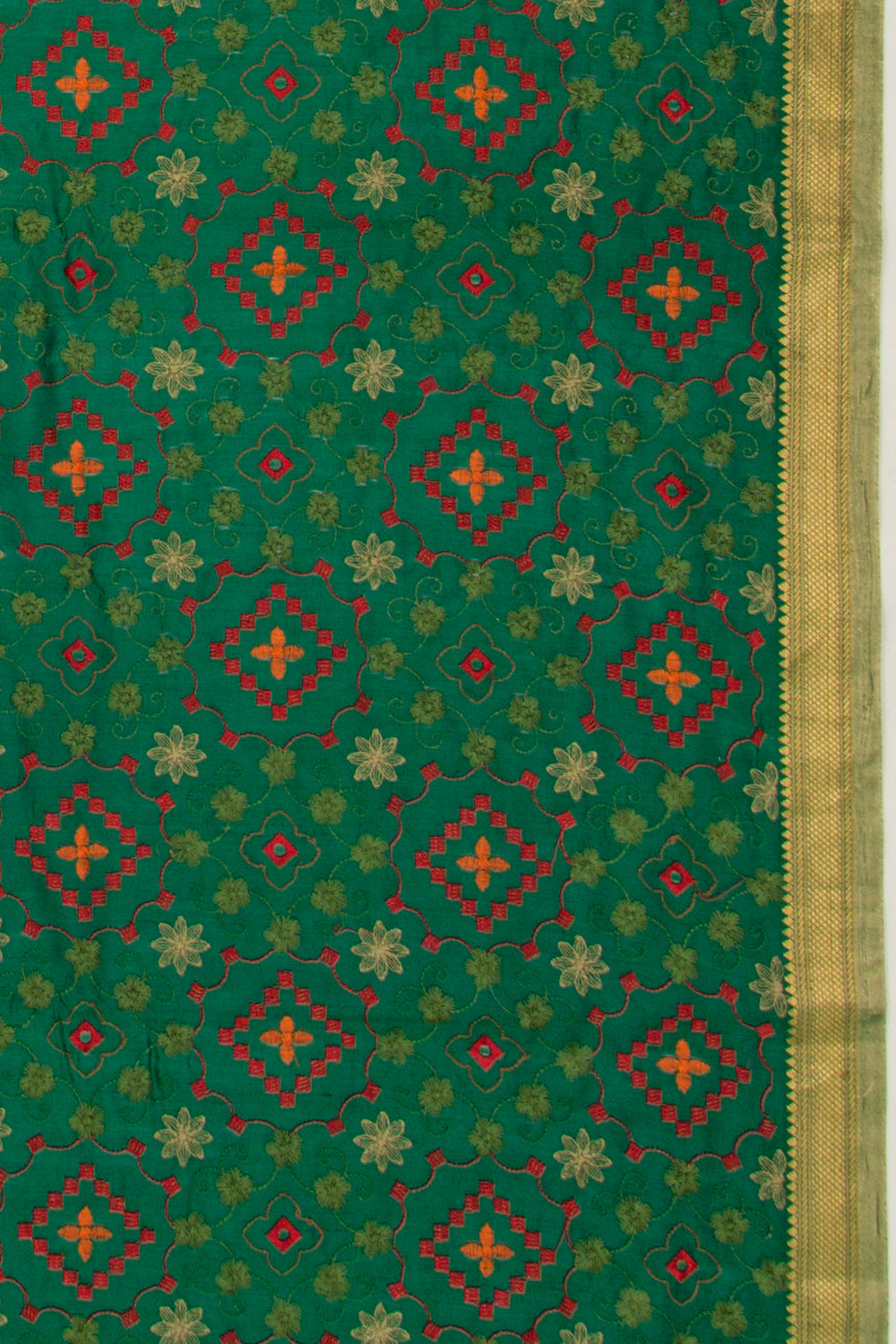 Munga Tussar Floral Embroidery Green Saree