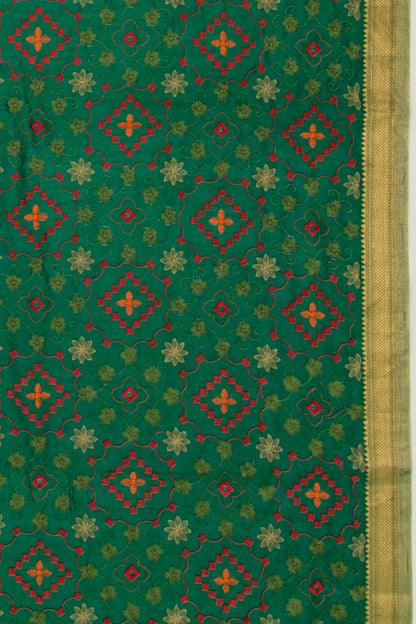 Munga Tussar Floral Embroidery Green Saree