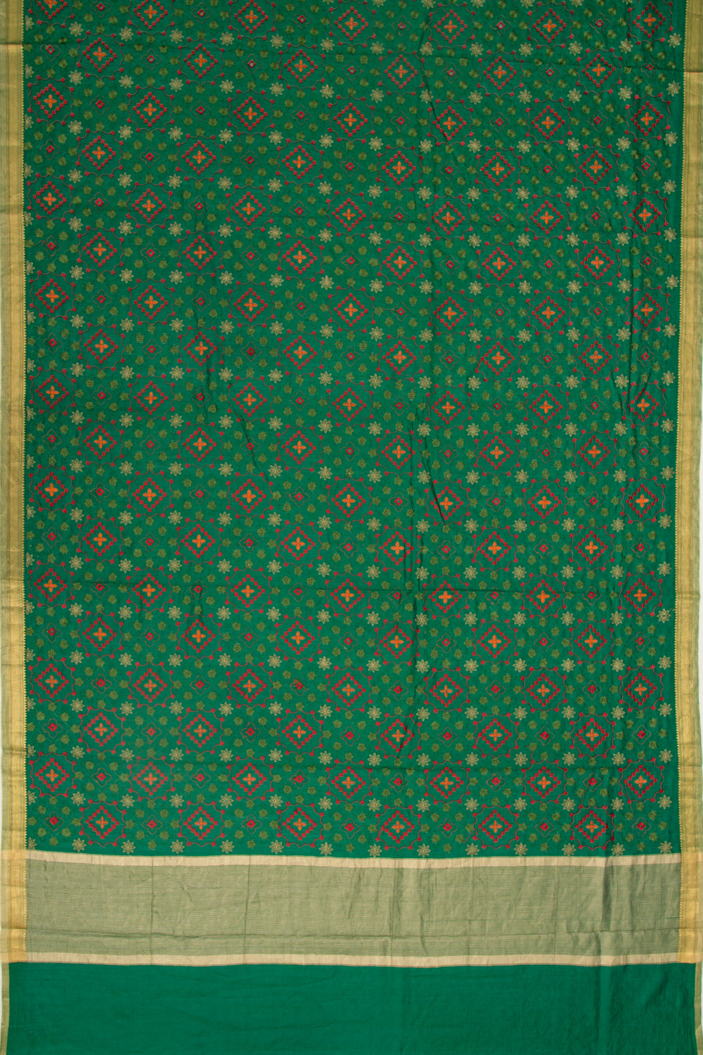 Munga Tussar Floral Embroidery Green Saree