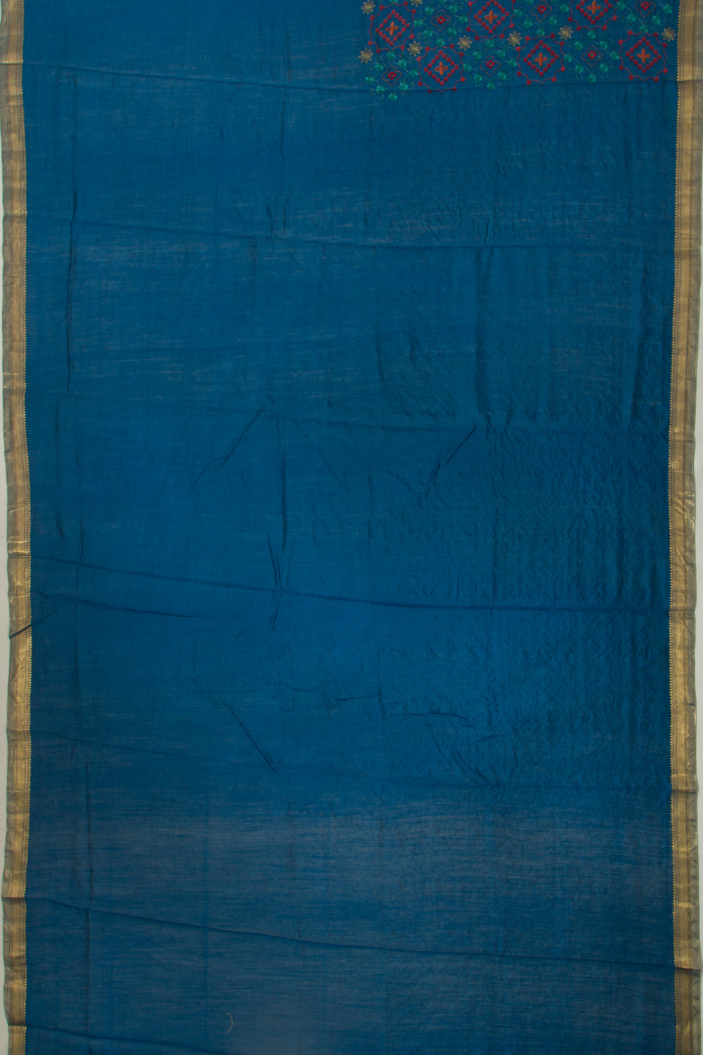 Munga Tussar Floral Embroidery Dark Blue Saree