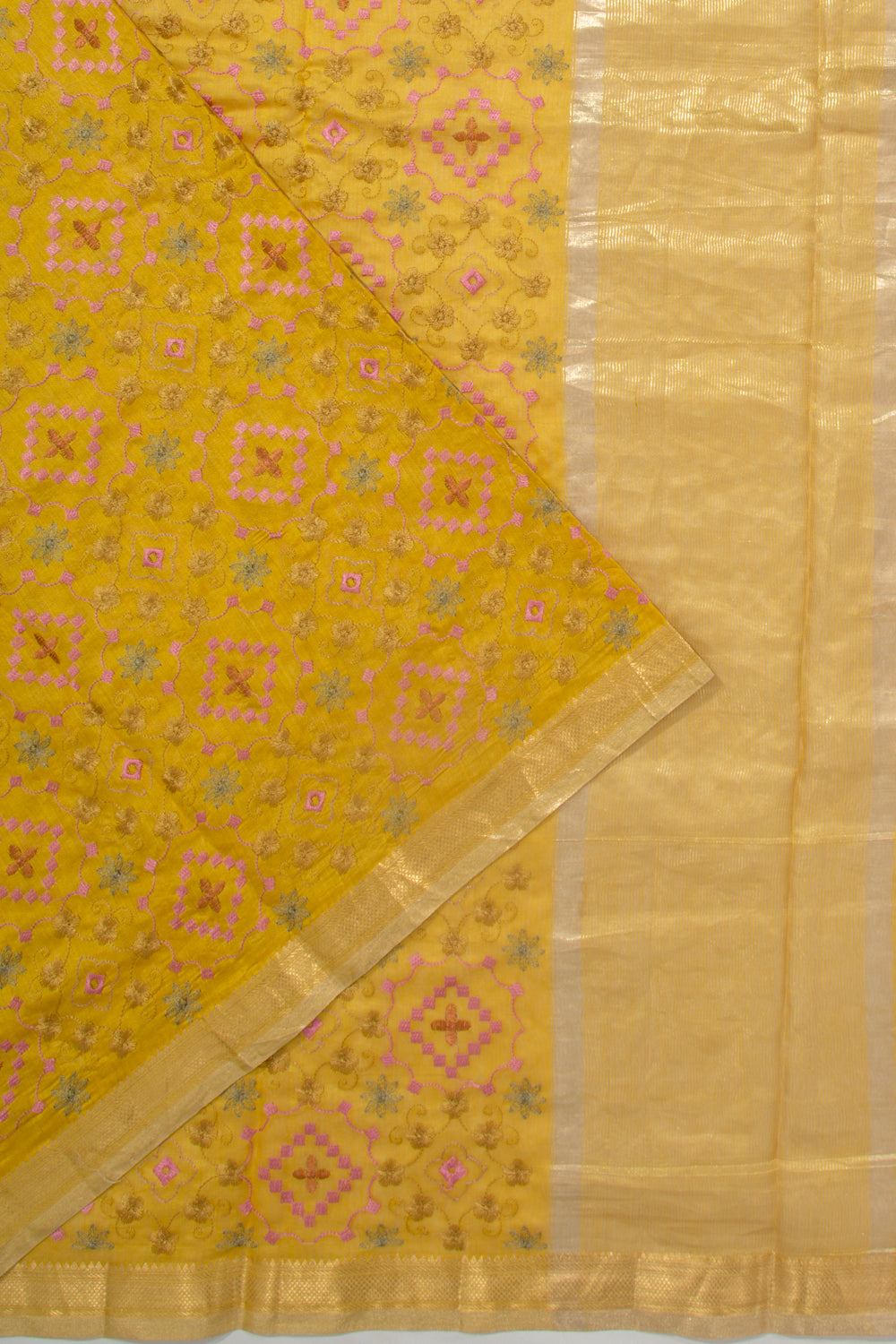 Chanderi Silk Floral Embroidery Mustard Yellow Saree