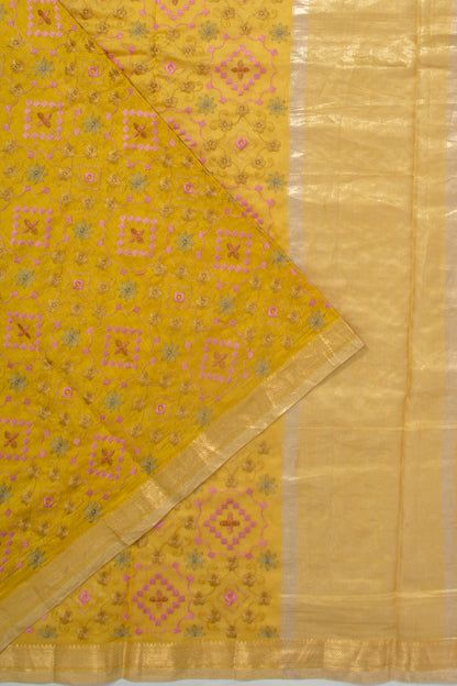 Chanderi Silk Floral Embroidery Mustard Yellow Saree