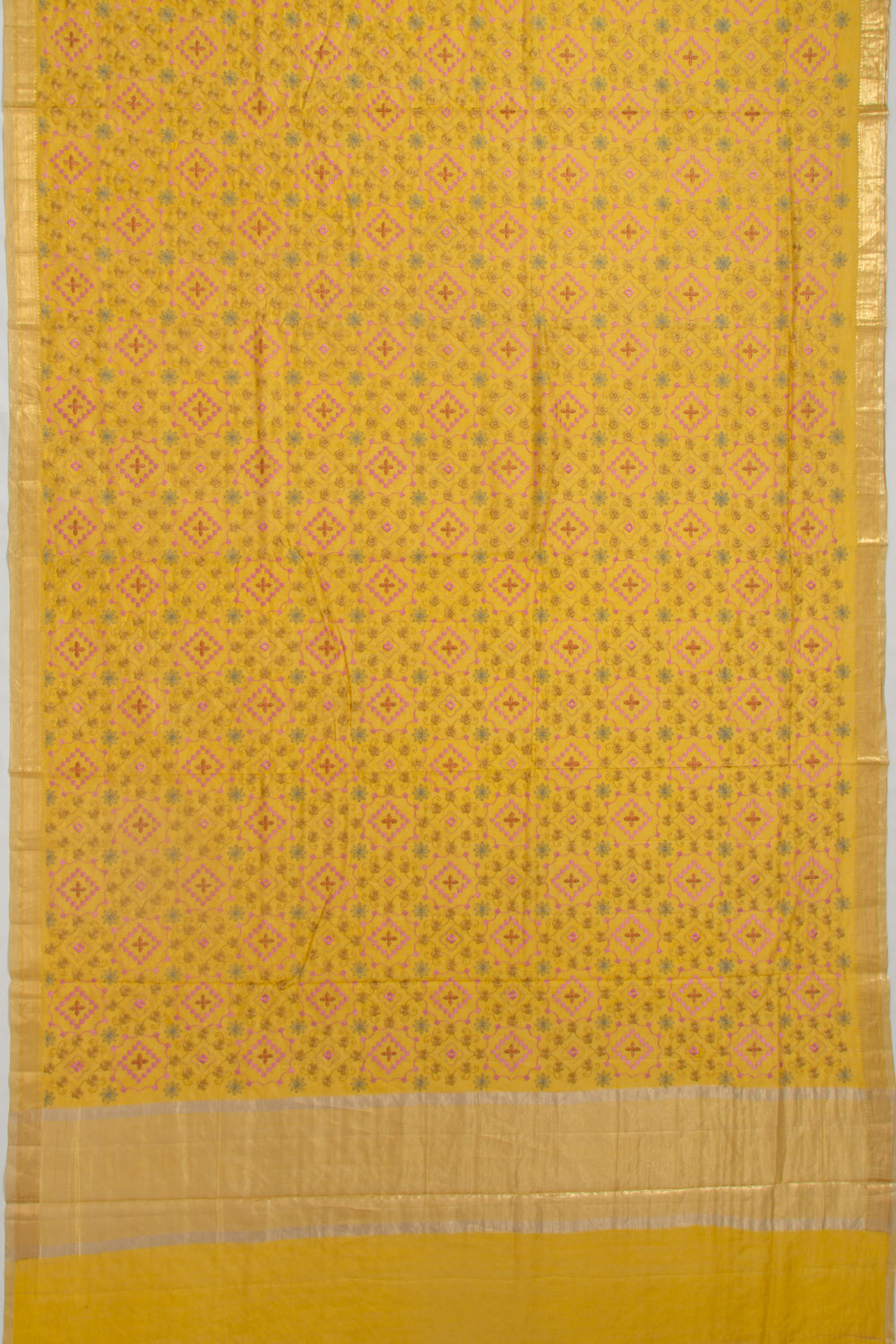 Chanderi Silk Floral Embroidery Mustard Yellow Saree
