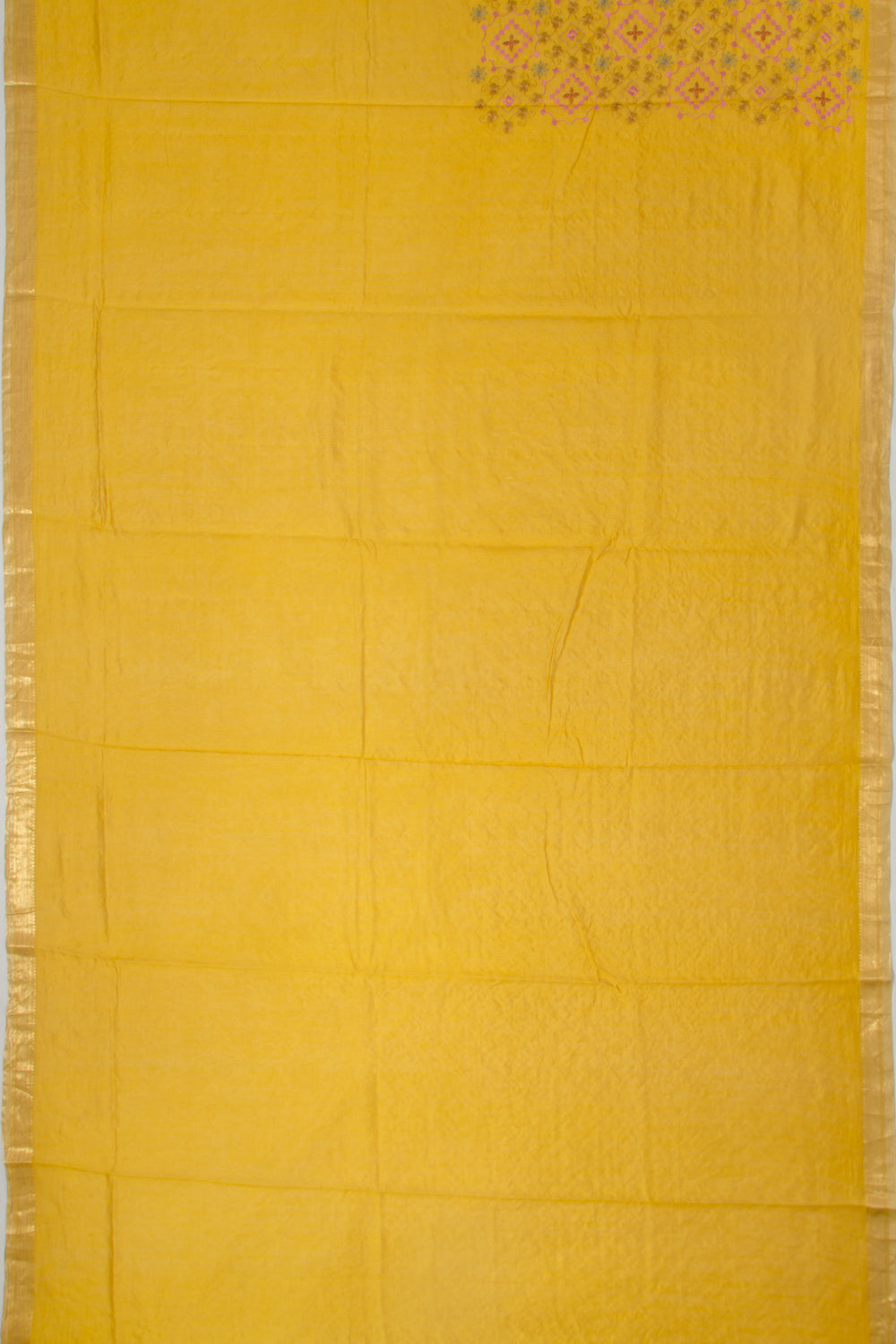 Chanderi Silk Floral Embroidery Mustard Yellow Saree