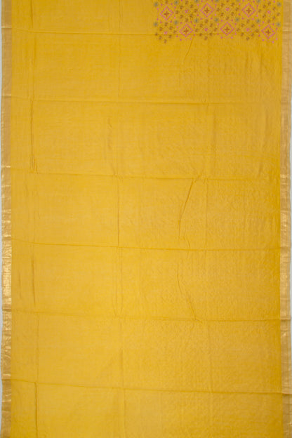 Chanderi Silk Floral Embroidery Mustard Yellow Saree