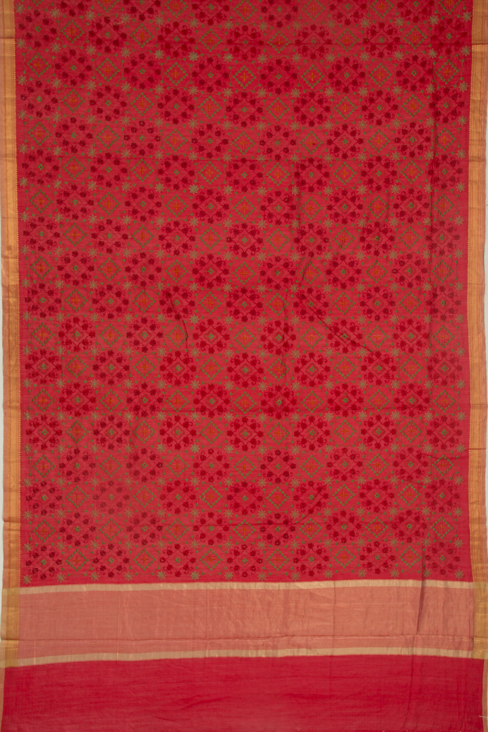 Munga Tussar Floral Embroidery Red Saree